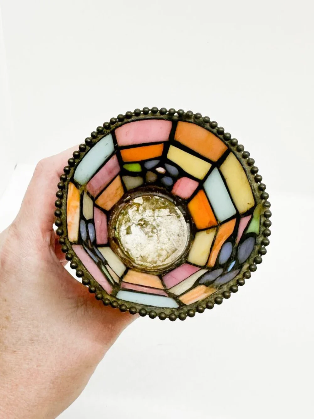 Vtg Partylite Tiffany Style Stained Glass Tea Light Floral Cottagecore Gothic - Picture 6 of 7